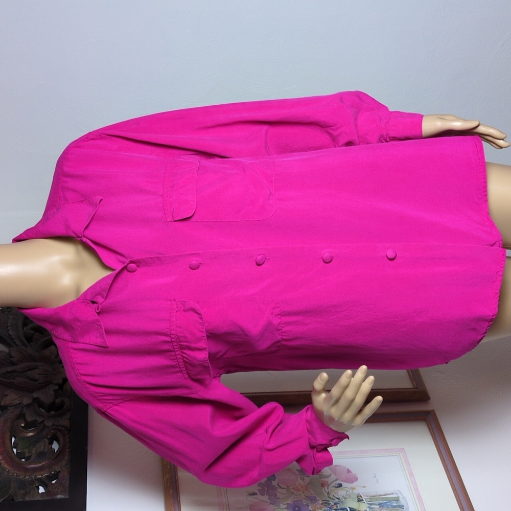 Silk Hot Pink Button Up Peter Martin Small